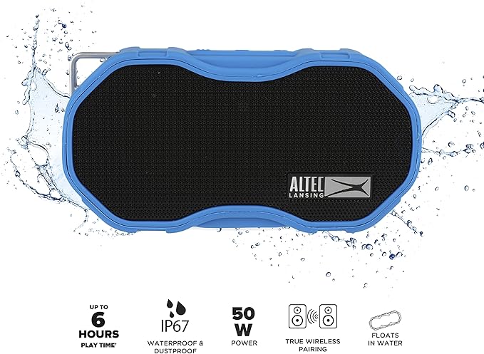 Altec Lansing Baby Boom XL - Waterproof Bluetooth Speaker, Wireless & Portable Speaker for Travel & Outdoor Use, Deep Bass & Loud Sound, 1 Pack, Blue