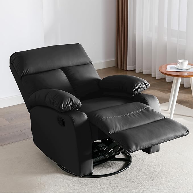 Swivel Rocker Recliner, Rocking Recliners Chair for Small Spaces, Small Rocker Recliner Chair, Nursery Rocking Chairs for Living Room, RV, Nursery, Black