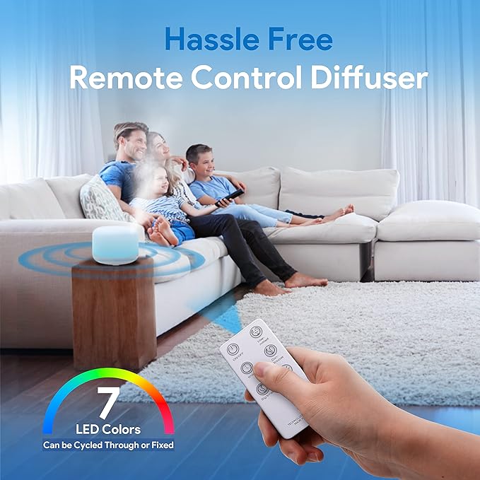 ASAKUKI 500ml Premium Essential Oil Diffuser with Remote Control, 5 in 1 Ultrasonic Aromatherapy Fragrant Oil Humidifier Vaporizer, Timer and Auto-Off Switch (White)