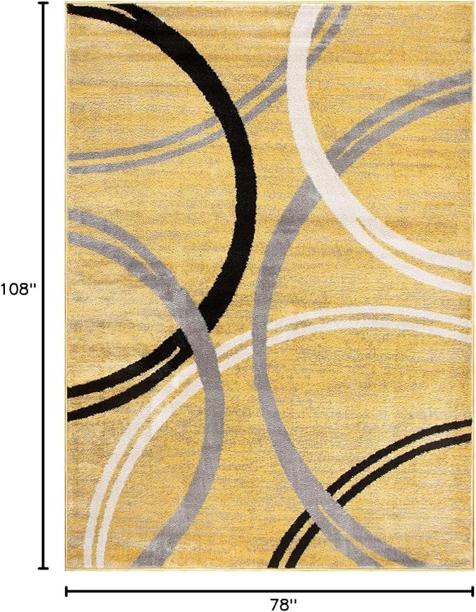 Rugshop Modern Wavy Circles Design Area Rug 6'6" x 9' Yellow