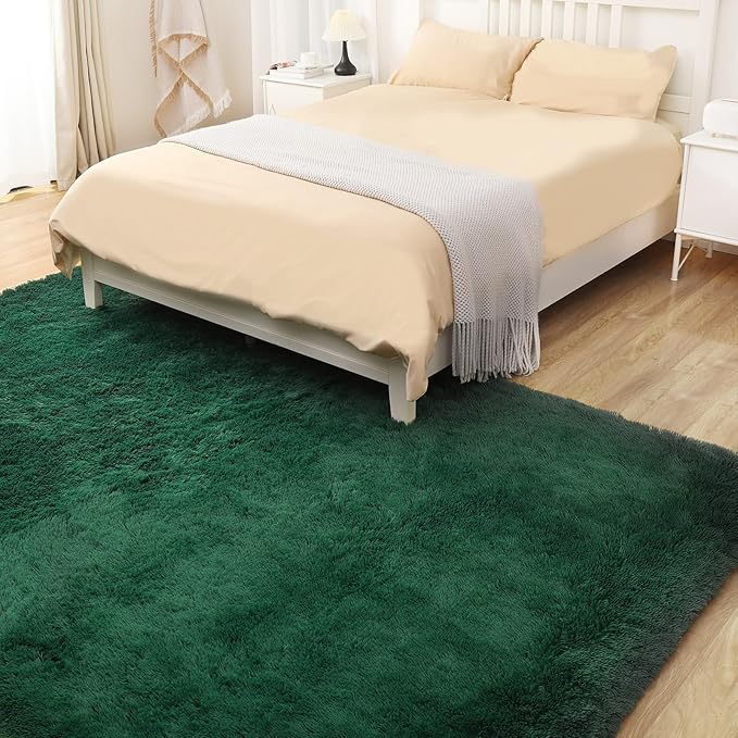 Ultra Soft 9x12 Green Area Rug, Fluffy Plush Rugs for Living Room, Non-Slip Indoor Carpet for Bedroom, Nursery, Study Room, Kids Room, Room Decor