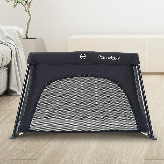 Pamo Babe Travel Crib Lightweight Baby Playard with Mattress Compact Play Yard with Detachable Legs