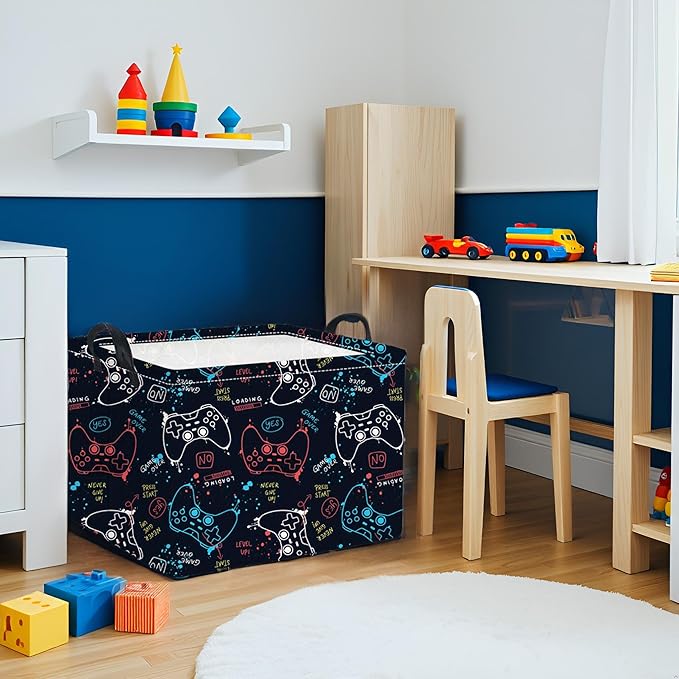 HIYAGON Rectangular Game Basket for Boys Kids Baby Storage Basket Storage Bin Organizer Box Room Decor(Game)