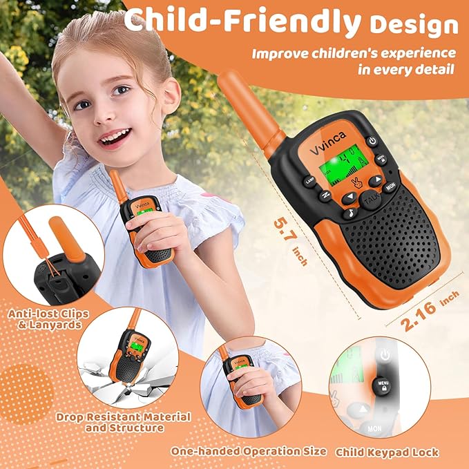 Vvinca Walkie Talkies for Kids Rechargeable 3 Pack, Toys for Boys Girls Age 3-13 Ourdoor Camping Birthday Gift, 3KM Long Range Walkie-Talkie 2 Way Radios 22 CH VOX with Li-ion Battery Flashlight