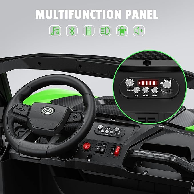 24V 2 Seater Ride on Car Truck, 4x200W, EVA Tires, Remote Control, 4WD/2WD, Rainbow Lights, Shock Absorbers, Bluetooth, Ride On UTV Toy for Kids Ages 3-8, Green