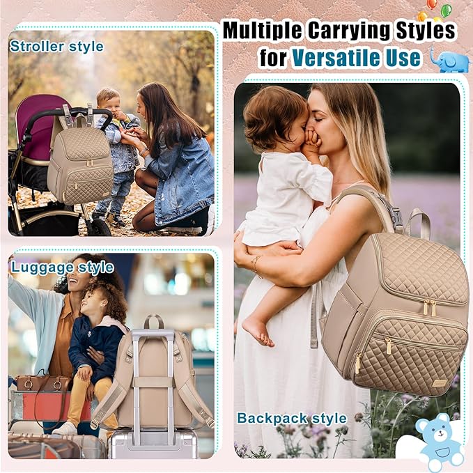 Weitars Diaper Bag Backpack Large Baby Diaper Bag with Changing Pad Travel Diaper Backpack,Baby Bag for Boys Girls,Stroller Straps,5 Insulated Pockets (Khaki)