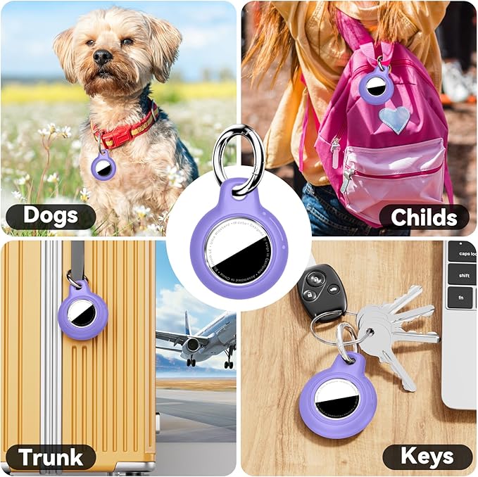 Upgrade Waterproof Airtags Holder with Apple Airtags Keychain, Hard PC Air Tag Case, Anti-Scratch & Shock Air tag Holder,Men's Women's Keyrings & Keychains, for Dog,Car Key,Luggage -Purple