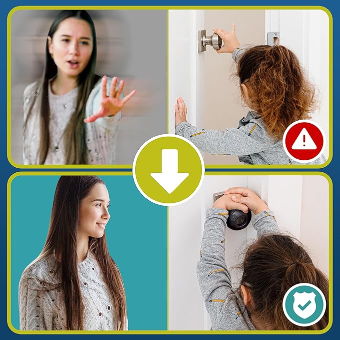 Door Knob Safety Cover for Toddlers (6 Pack) Hard-to-Remove Dual-Lock Door Handle Covers for Toddlers - Reusable Baby Proof Door Knob Locks - Installs Easily, No Tools Needed (Black)