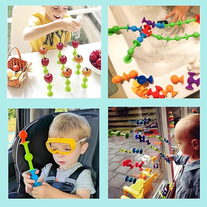 48 Piece Suction Cup Toys Construction Set, Silicone Building Blocks DIY Blocks - Sucker Toy are Fun Bath Toys, Fidget Toys for Toddlers 1-3 Old Boys and Girls