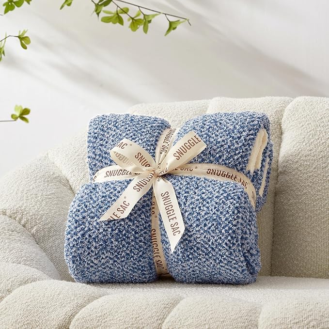 Snuggle Sac Queen Size Bedding Blankets, Super Soft Warm Oversized Blankets for Bed, Cozy Knit Fuzzy Plush Bed Blankets,Heather Royal Blue,90x90 inches