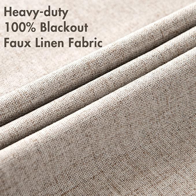 MIULEE Linen Texture Curtains for Bedroom Solid 100% Blackout Thermal Insulated Khaki Curtains Grommet Room Darkening Drapes for Living Room Nursery 52x108 Inch (2 Panels)