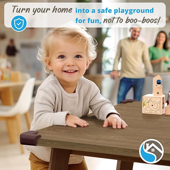8-Pack Corner Protectors Baby Proof, Furniture Corner and Edge Safety Bumpers, Soft Rubber Foam Cushion Covers, 3M Taped Corner Guards, Baby Child Proofing Pads, Table Corner Protectors, Brown