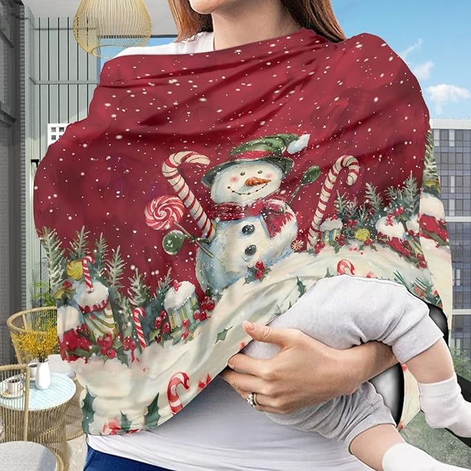 Binienty Snowman Car Seat Covers for Baby Boys Girls Infants,Christmas Snowman Carseat Canopy Cover Stretchy Breathable Babies Stroller Cover Canopies,Baby Shower Gifts