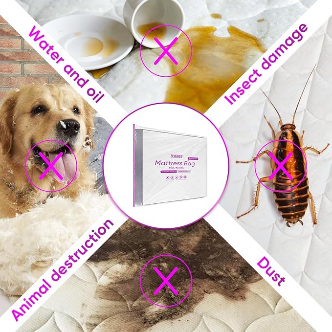 ZCHENBS® – Mattress Bags for Moving and Storage,Mattress Bag with Zippers,5 Mil Ultra-Thick Bed Bag,Waterproof,Anti-Tear,Heavy-Duty Mattress bag (Tansparent/Purple, Twin/Twin XL-(1 Pack))