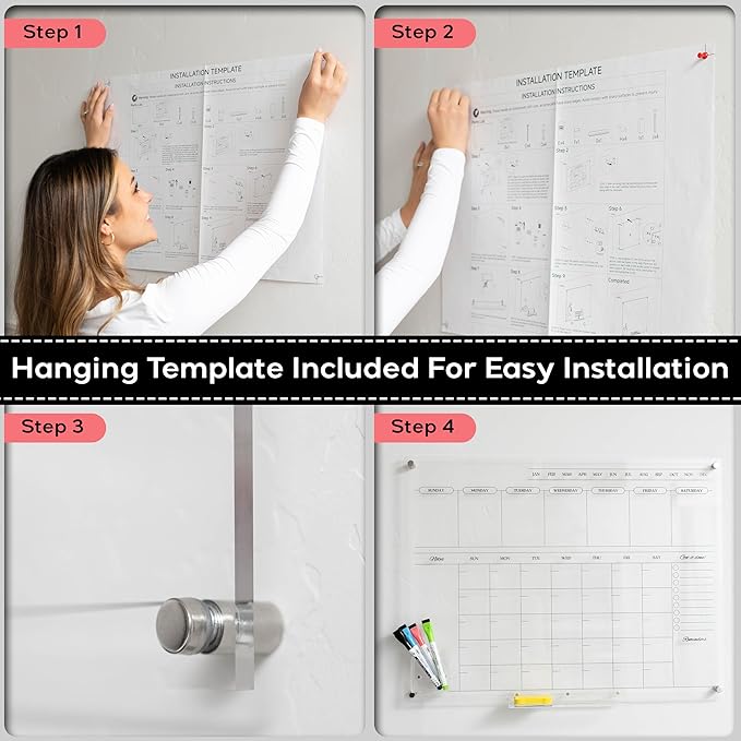 Acrylic Calendar for Wall - 24x18” Wall Calendar, Dry Erase Calender, Clear Calendar for Wall, Includes Magnetic Pen, Tray Holders, 4 Markers and 1 Eraser