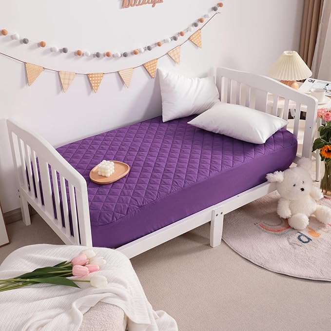 NTBAY 2 Pack Waterproof Crib Mattress Protector, Quilted 28"x52" Toddler Fitted Sheet - Machine Washable - Soft and Breathable Mattress Pad Cover for Crib, Nursery, Daycare, Cot, Purple