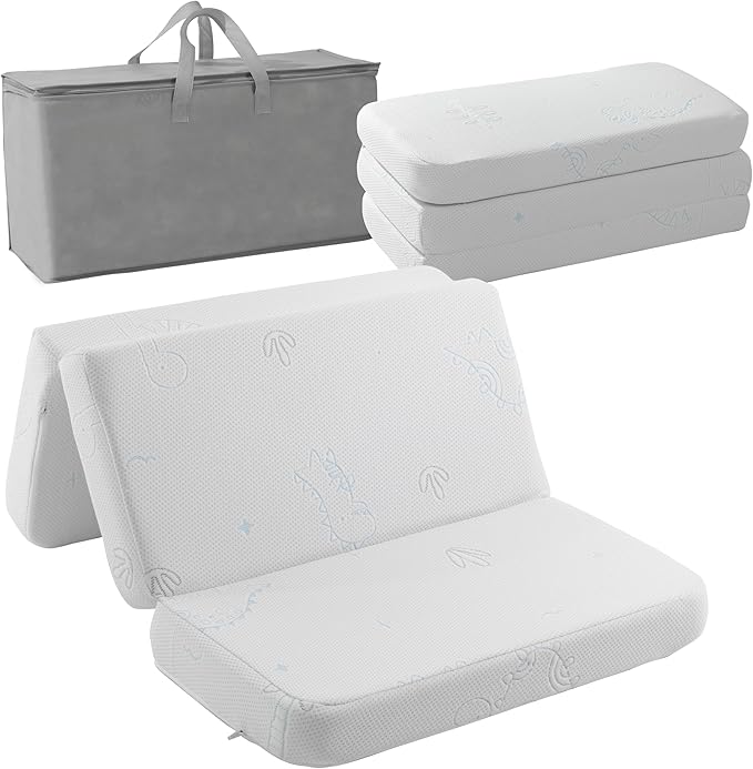 Trifold Play and Pack Mattress Portable Mini Cribe Matter Pad Waterproof Pack N Play Mattress for Baby and Toddler Breathable Dual Side Memory Foam Topper