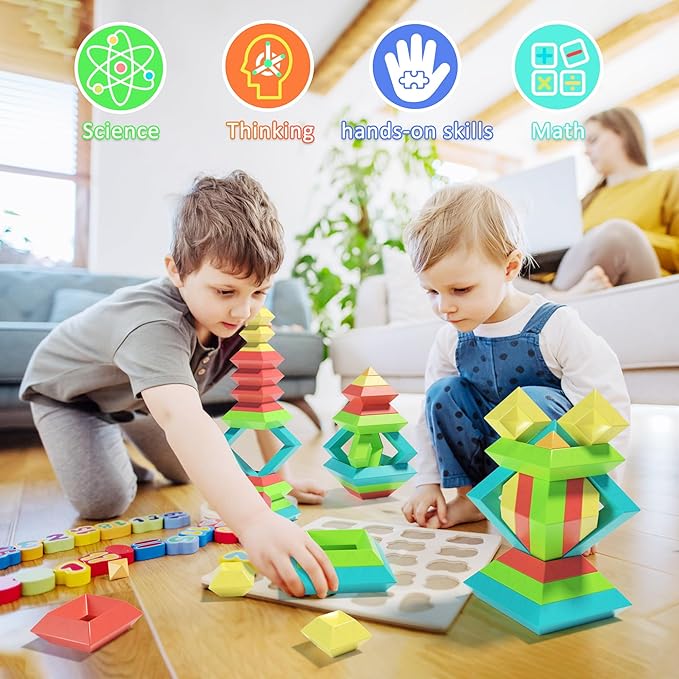 Ggiibro Pyramid Stacking Building Toys,3D Preschool Learning Activities (100Pcs)