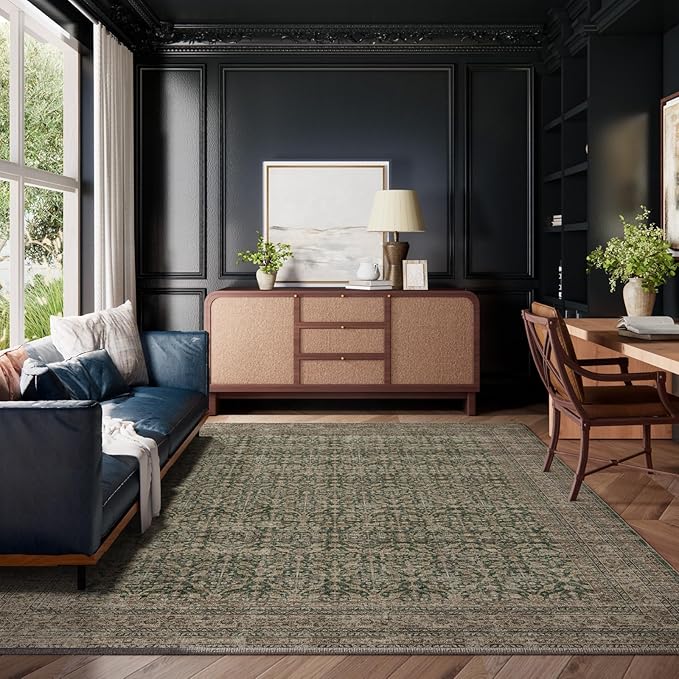 Machine Washable Rugs for Living Room: 8x10 Area Rugs Boho Vintage Rugs Stain Resistant Non Slip Low Pile Soft Lightweight Carpet for Bedroom Kitchen Dining Room Nursery Kids Room Farmhouse