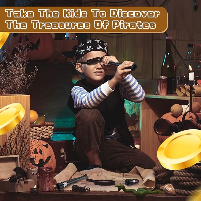 50 Pcs Halloween Pirate Telescope Bulk Pirate Party Favors Mini Plastic Monocular Telescope Toddler Spyglass Toy for Treasure Pretend Cosplay Birthday Party Black 2.6" to 5.5"