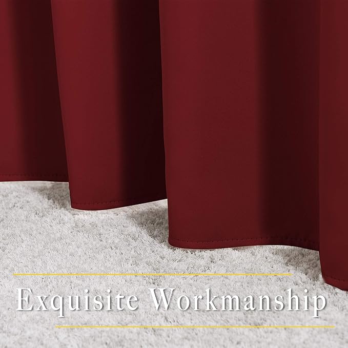 NICETOWN Blackout Doorway Curtains 80 inches Long 2 Panels Set, Grommet Thermal Window Treatments Light & Sound Blocking Drapes for Living Room, Burgundy Red, W46 x L80