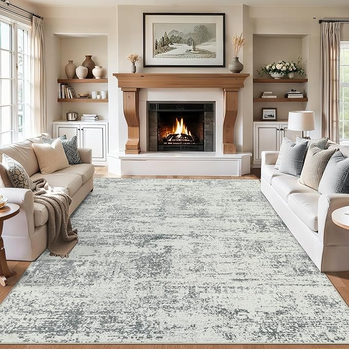 Area Rugs Living Room Rug - 5x7 Washable Modern Abstract Soft Neutral Non-Slip Carpet Large Indoor Floor Stain Resistant Thin Carpets for Bedroom Dining Room Farmhouse Nursery Home Office Grey