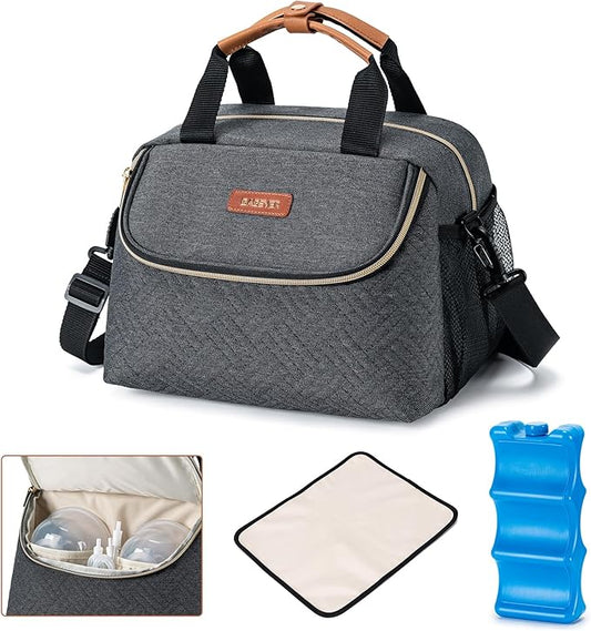 Breastmilk Cooler Bag with Ice Pack Fits 6 Baby Bottles up to 9 Ounce, Wearable Breast Pumps Cooler Bag for Nursing Mom Daycare, Work, Travel- Dark Grey