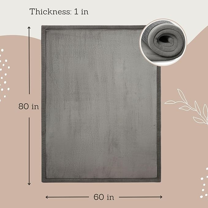 Premium Baby Playmat for Floor 60" x 80" Dark Gray – Cloudsoft Coral Velvet Memory Foam Rug for Crawling – Non-Slip, Water-Resistant, Non-Toxic, Easy-Care Muscle Mat – Thick Play Mat for Baby