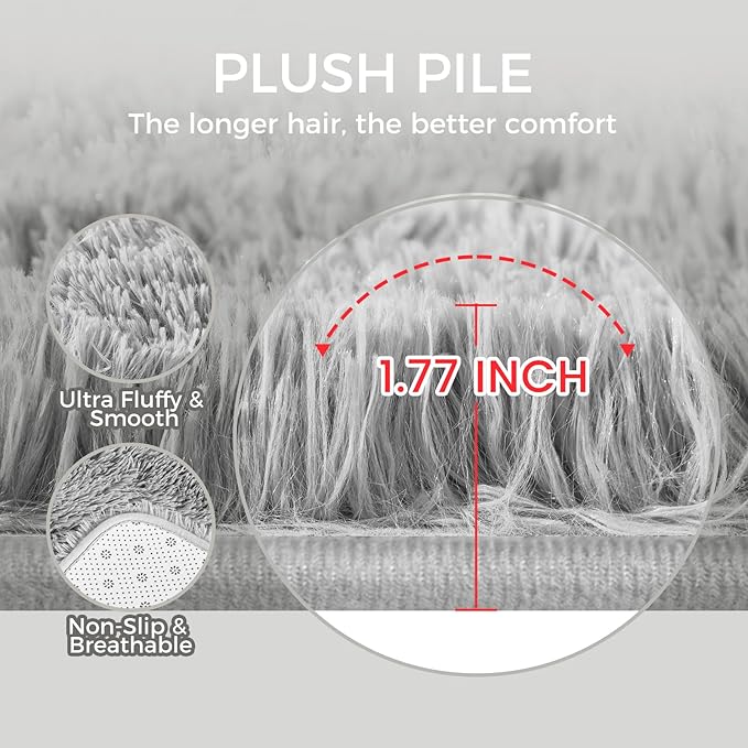 Ultra Soft Rug for Living Room, 5X8 Fluffy Shag Area Rug for Bedroom, Modern Shaggy Carpet Fuzzy Rug for Teens Dorm Nursery Home Decor Aesthetic, Upgrade Anti-Skid Durable, Light Grey