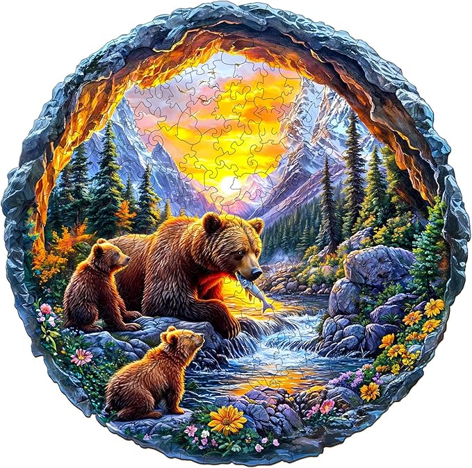 Wooden Puzzles for Adults and Kids - Bear Family Wooden Jigsaw Puzzle - Unique Animal Shaped Wood Puzzles Adult - Creative Birthday Gift Family Game 290pcs