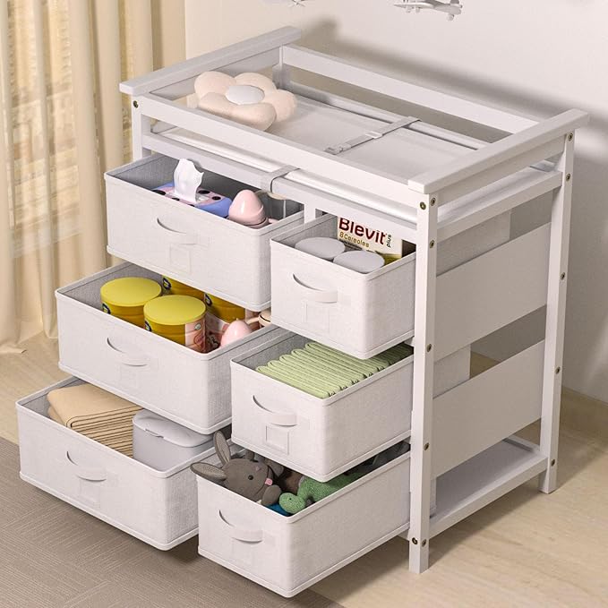 YUFU Baby Changing Table, Diaper Changing Station with 6 Storage Drawers and Changing Pad, Changing Table Dresser, White