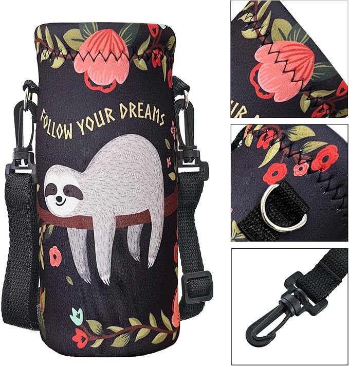 RICHEN Neoprene Water Bottle Carrier Bag with Adjustable Shoulder Strap,Insulated Water Bottle Cover for Stainless Steel/Glass/Plastic Bottles