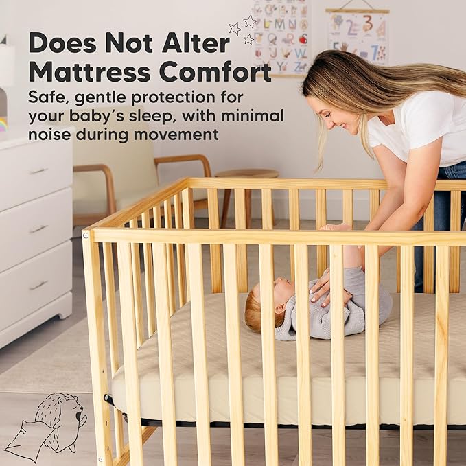 Waterproof Crib Mattress Protector Cover Fitted - 2-Pack Quiet Baby Crib Mattress Pad Sheets, 52" x 28" Soft Quilted Cotton Baby Sheet, Machine Washable, Easy Fit, Durable (Khaki/Mavy)