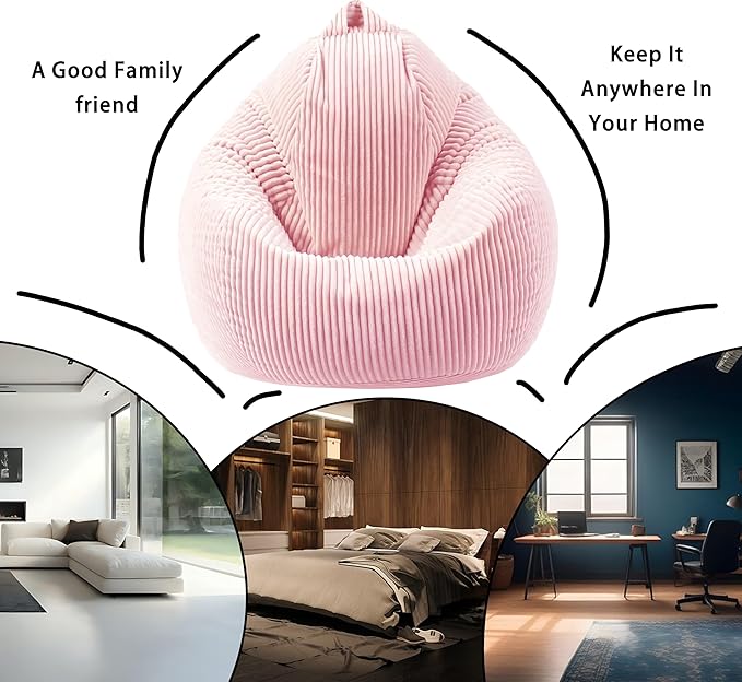 ENBAOHUI Bean Bag Chairs with Memory Foam Chairs for Kids Teens Toddler Faux Fur Sofa Chair with Handle Light Pink