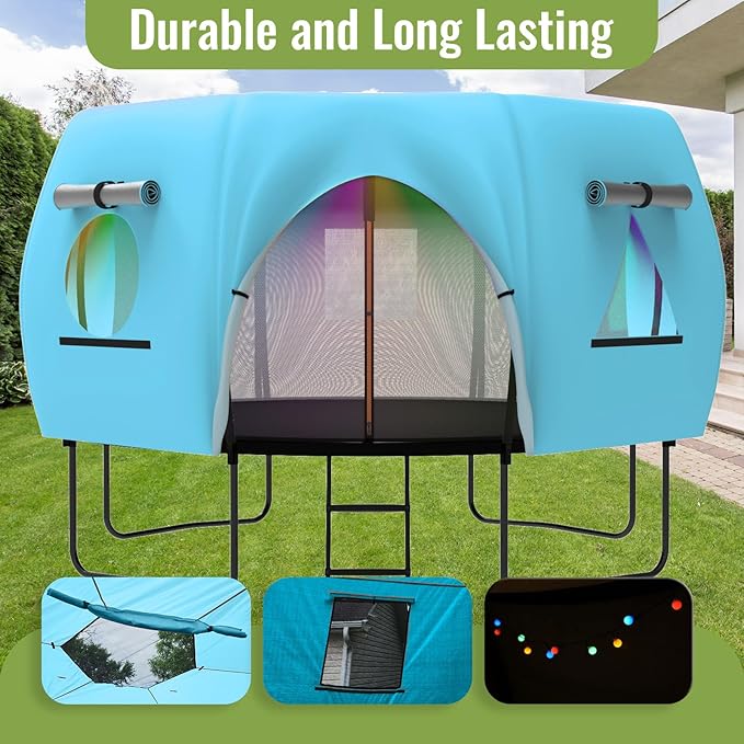 Gardenature 10FT/12FT/14FT Trampoline Tent(Tent Only), Fit Round Trampolines, Shade Cover with LED Light, Outdoor Trampolien Accessories, Anti-Tear, Beige