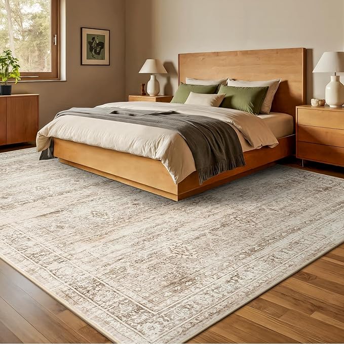 Lofus 8x10 Area Rug for Living Room,Beige Washable Large Rugs with Non-Slip Backing,Soft Neutral Carpets for Bedroom Dining Room Home Office Indoor Nursery