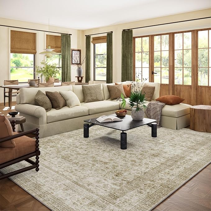 Machine Washable Rugs for Living Room: 8x10 Area Rugs for Bedroom Boho Vintage Rugs Stain Resistant Non Slip Low Pile Soft Lightweight Carpet for Kitchen Dining Room Farmhouse Nursery Kids Room