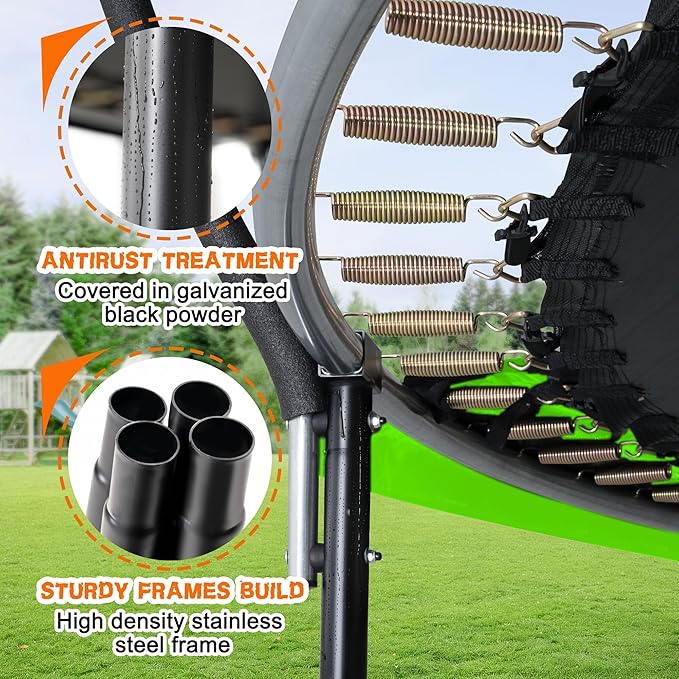 Trampoline 8FT 10FT 12FT 14FT 16FT, Recreational Trampolines with Enclosure Net and Ladder, Outdoor Anti-Rust Trampolines for Kids and Adults, ASTM Approved
