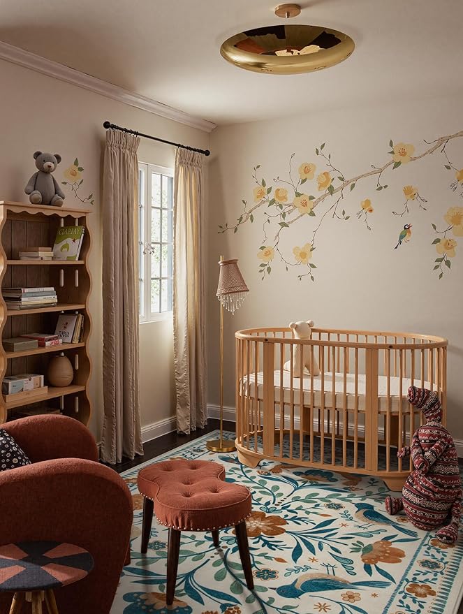 Moynesa Boho Bird Area Rugs 8x10 Rugs for Living Room, Low-Pile Soft Jungle Floral Bedroom Rug Washable Rugs 8x10, Beige Rug Indoor Floor Carpet for Nursery Playroom Dining Room