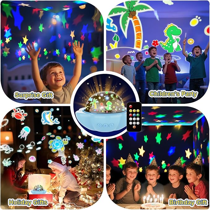Night Light for Kids,Dinosaur Night Lights Projector,Remote Dimmable Timer Star Projector,360° Slient Ocean Lights for Ceiling Projector,Christmas Birthday Gifts for Boys&Room Decor