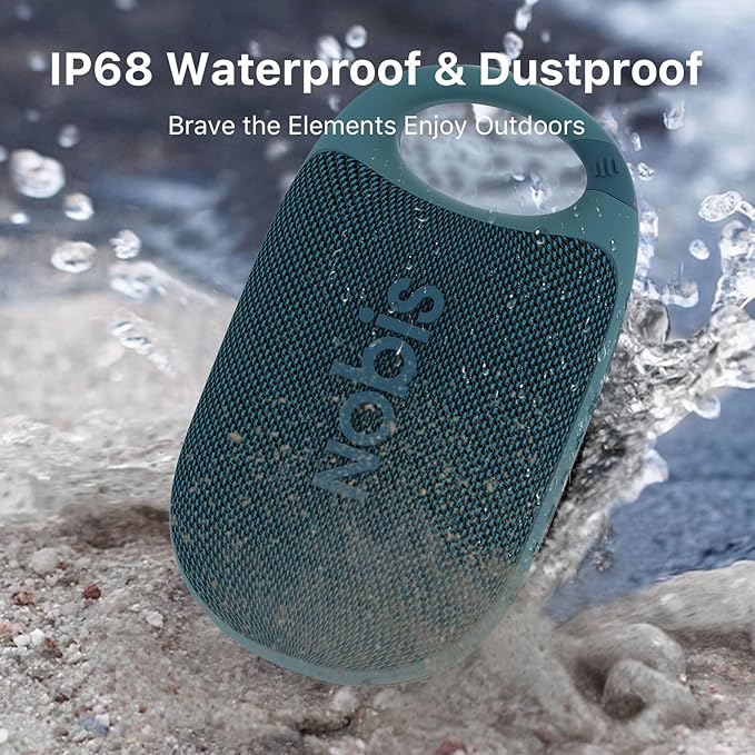 NOBIS Clip N1 Portable Bluetooth Speaker with App, Beat Mode, Up to 24H Playtime, IP68 Waterproof, BT 5.3, HD Sound, Stereo Pairing, Custom EQ, Perfect for Outdoor, Home and Adventure (Blue)