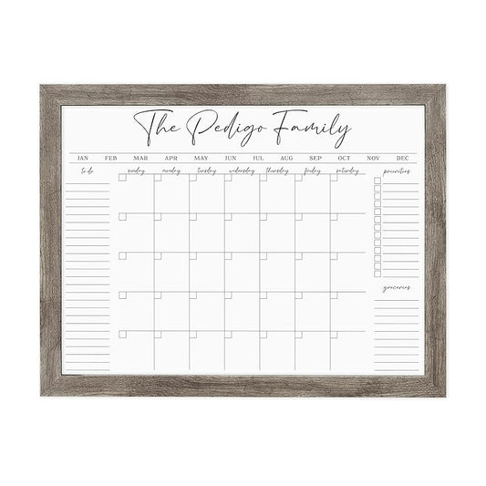 Personalized Dry Erase Wall Calendar with Custom To do list and Notes Organization Sections | Large White board Calendar Dry Erase For Wall (24" W x 18" H, Barnwood Frame)