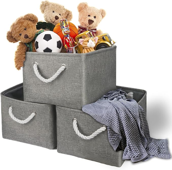 TheWarmHome Storage Bins - 3PCS Fabric Storage Baskets for Organizing Shelves | Large Basket Closet Organizer for Home Shelf Dog Laundry Organization | Collapsible Storage Cubes W/Handles
