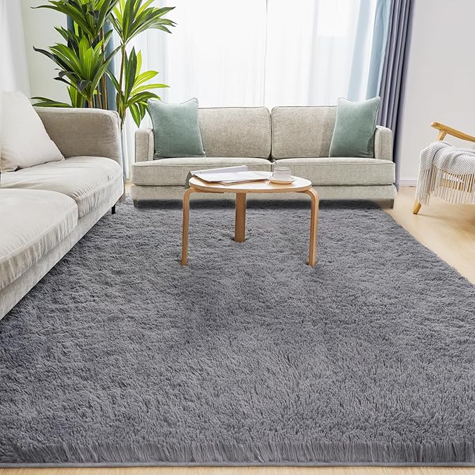 Ultra Soft Grey Rugs for Living Room, 5x7 Fluffy Plush Area Rugs for Bedroom, Non-Slip Floor Carpet for Kids Room, Bedside, Playroom, Corridor, Indoor Decor