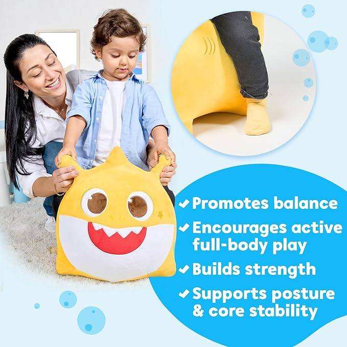 JITTERYGIT Baby Shark Official Bouncy Hopper Plush Musical Singing Toy - Inflatable Animal Ride On for Indoor & Outdoor - Birthday Gift for Kids & Toddlers (Boys & Girls) Ages 18+ Months (Yellow)