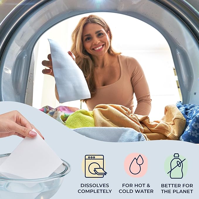 Miss Mouth's Messy Eater Laundry Detergent Sheets - Laundry Detergent, Hypoallergenic, Sensitive Skin Safe, Pediatrician and Dermatologist Tested, Fragrance Free, Travel Friendly, 60 loads