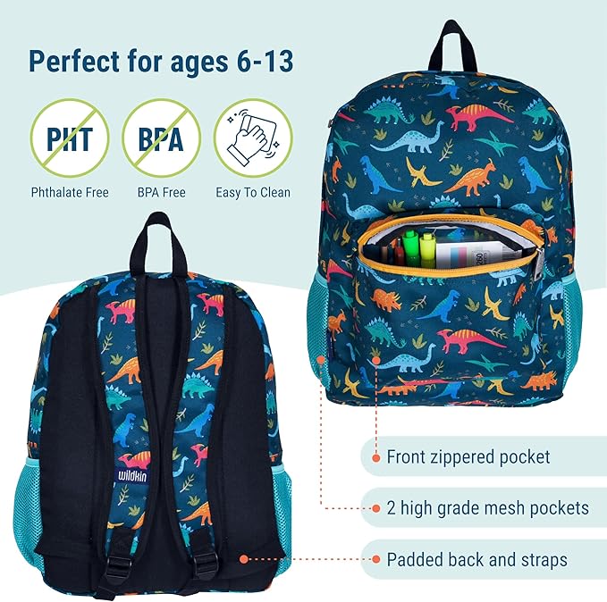 Wildkin 16-inch Kids Backpack – Durable, Padded & Spacious School Bag for Boys & Girls - Jurassic Dinosaurs
