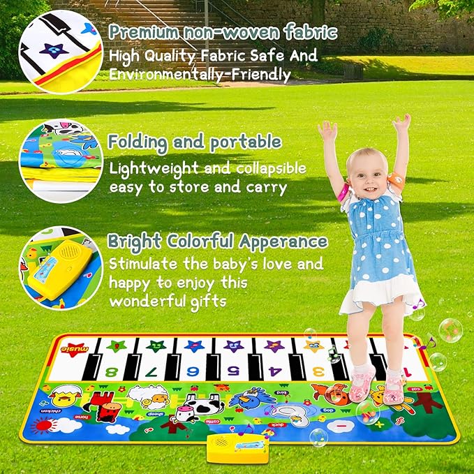 M SANMERSEN Piano Mat, 53'' x 23'' Musical Toys for Toddlers Floor Piano Touch Playmat with 8 Animal Sounds, Music Keyboard Dance Mat Toddler Toys Gifts for Boys and Girls 1 2 3 4 5 Year Old