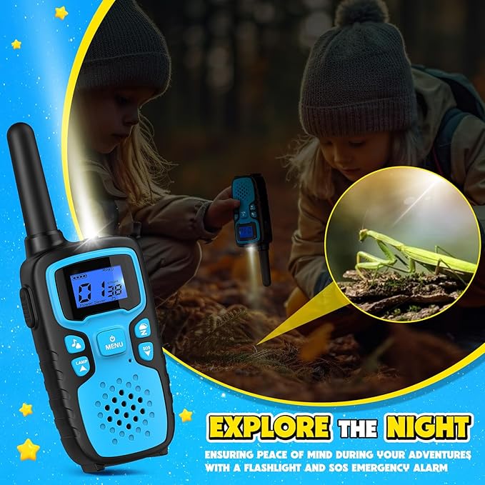 Wishouse Walkie Talkies for Kids Rechargeable Long Range,Xmas Birthday Gift for 4 5 6 7 8 9 Year Old Boys Girls,Hiking Gear Camping Games Cool Toys with NOAA,SOS Siren,Lamp,Lanyards,Easy to Use,4 Pack