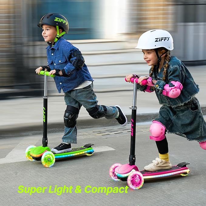 ZIFFY 3-Wheel Light-Up Kids Scooter, Kids Balance Scooter for Boys Girls with 20 Dynamic LED Lights, 4 Adjustable Height, Lean-to-Steer Design with Anti-Slip Wide Surface for Stability - Up to 110LBS